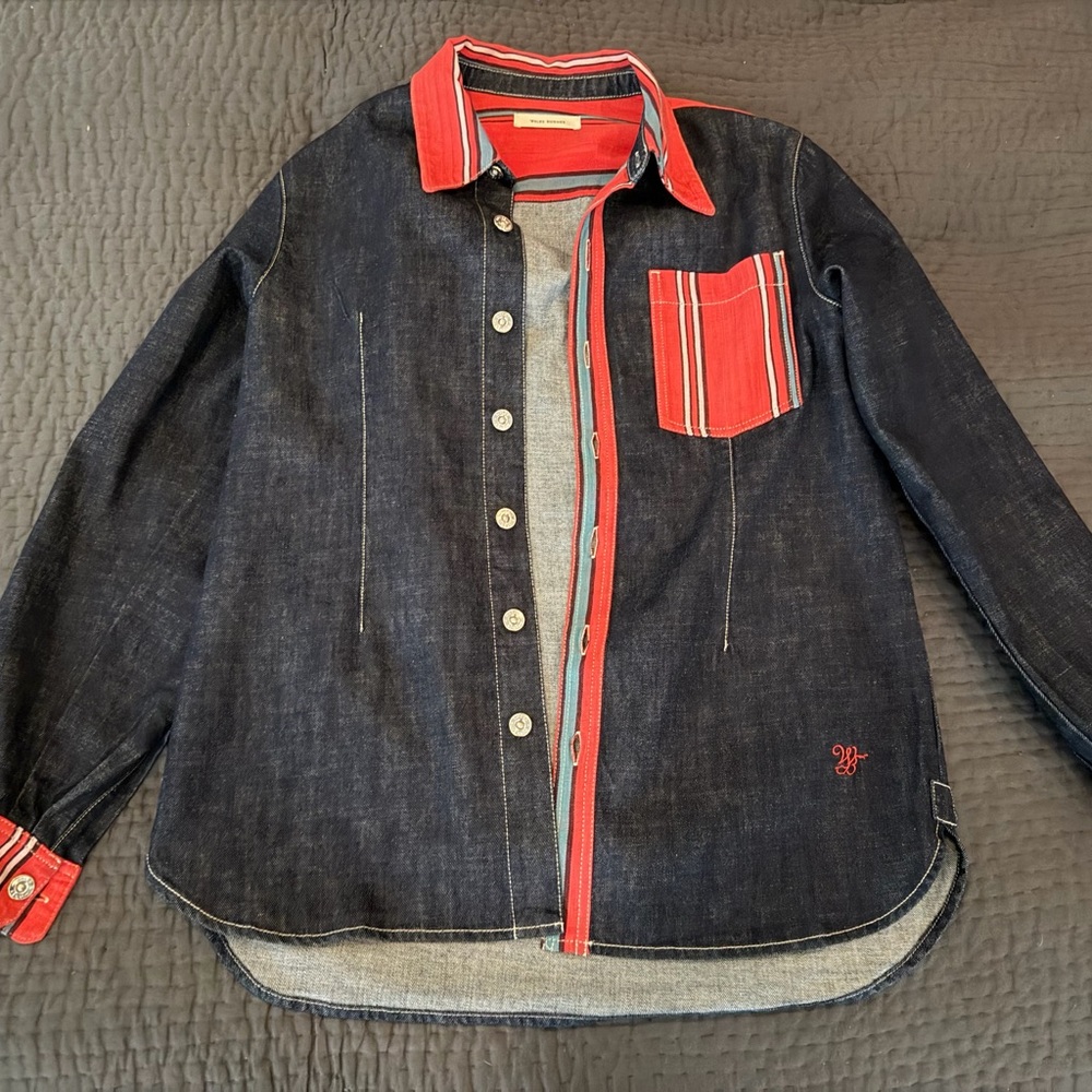 Wales Bonner Dark Denim Shirt Jacket with Red Accents